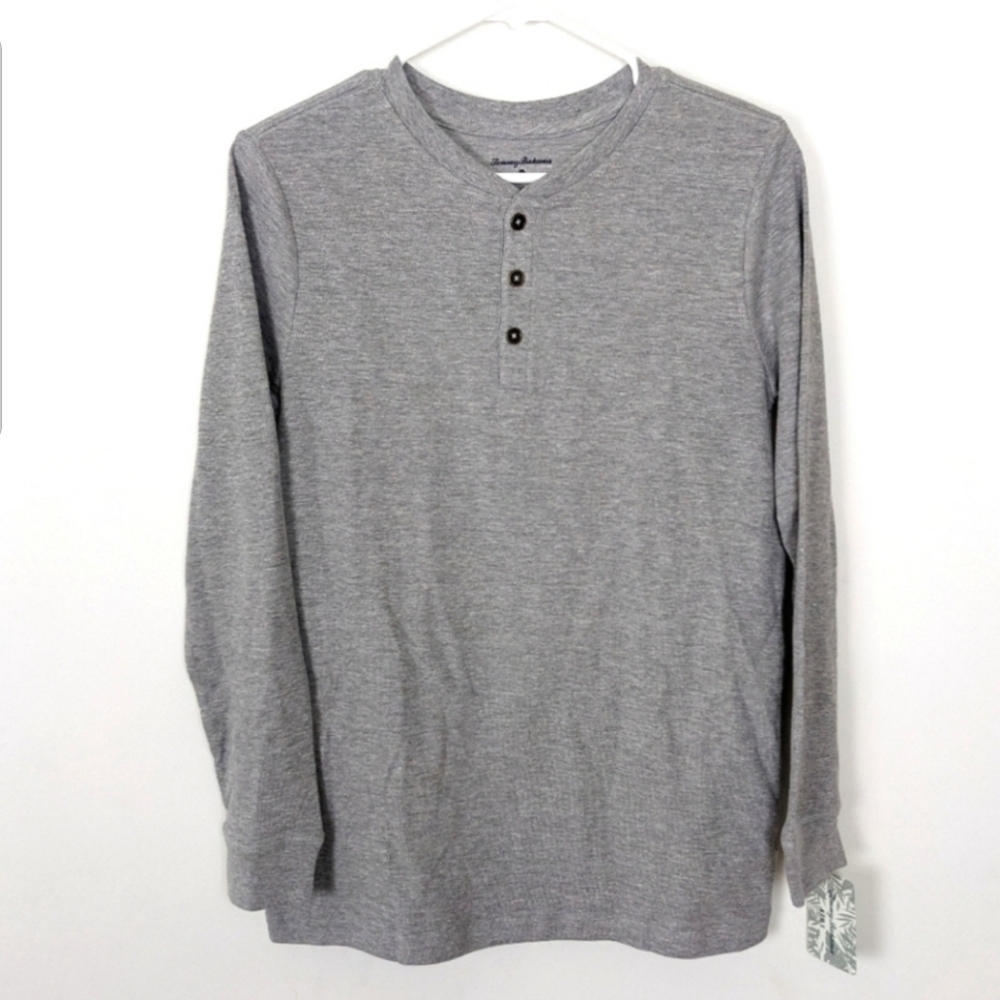Tommy Bahama Grey Neutral Basic Henley Long Sleeve T-shirt sz 16 NWT